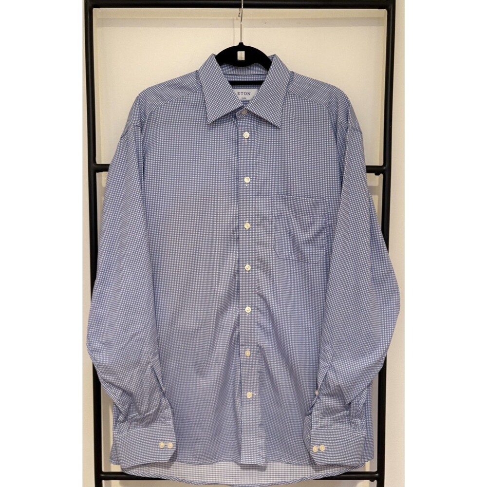 Eton Men's York Dress Shirt in Blue Classic Fit Size 17